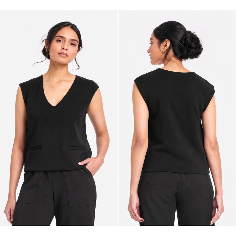A New Day Womens Sandwash V-Neck Sleeveless Top Black XS 018082795